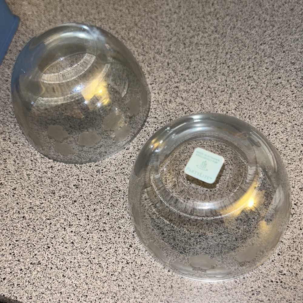 RARE! Partylite Thick Heavy Etched Floral Glass Votive Trinket Dishes set of 2 - Picture 5 of 6